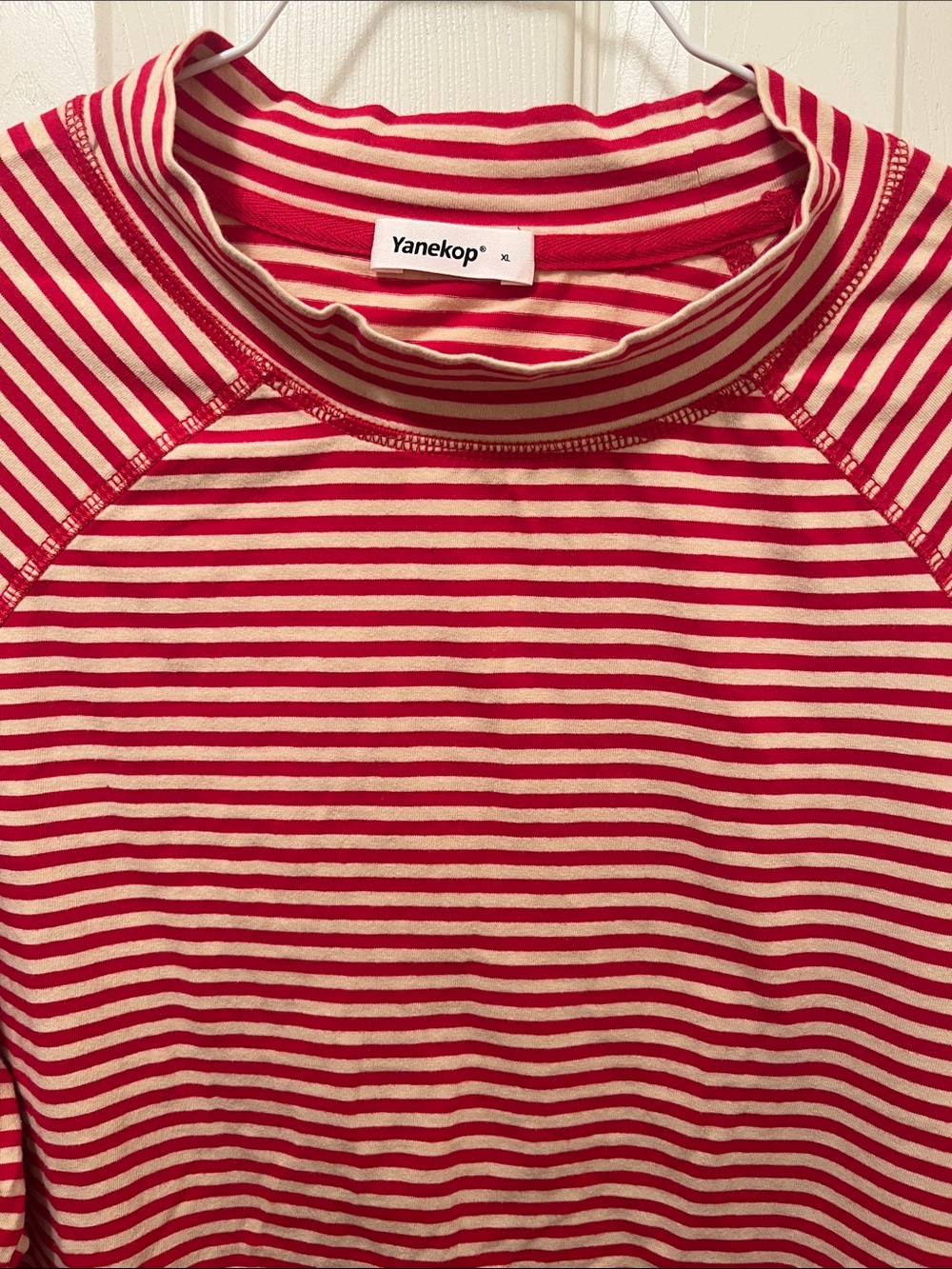 Yanekop Women’s Red & Cream Striped Long-Sleeve Top